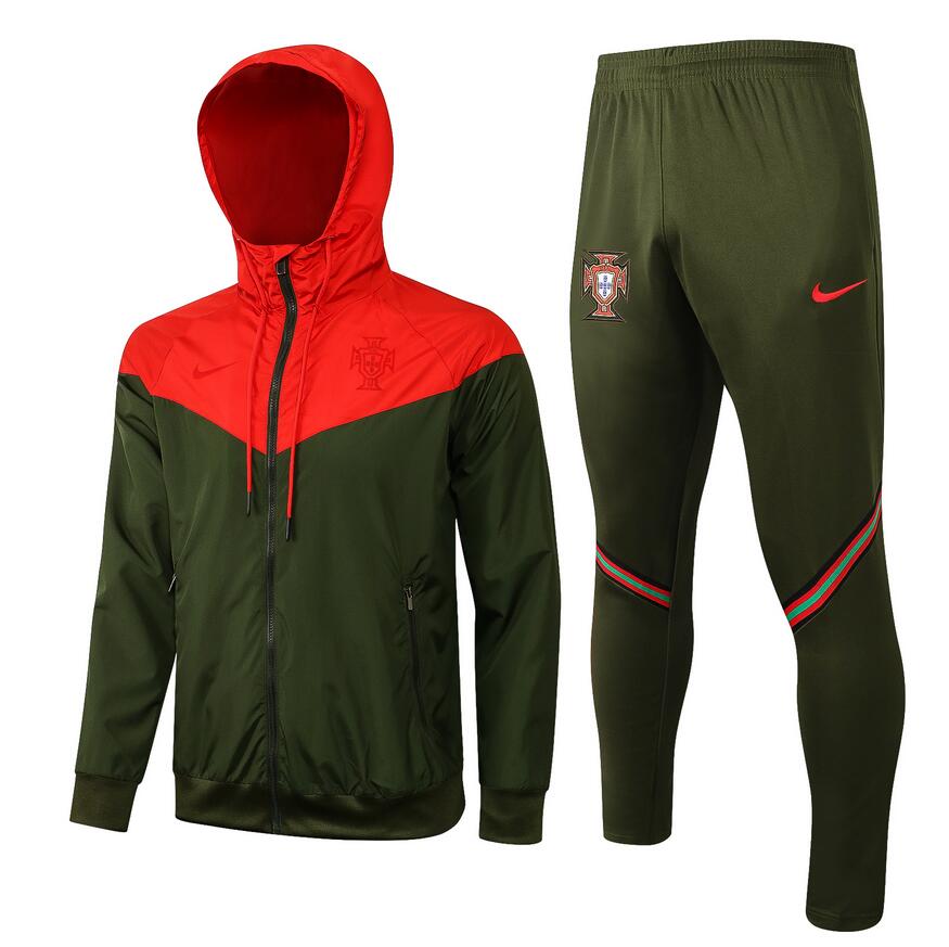 2021/22 EURO Portugal Green Red Training Kits Windbreaker Jacket with Pants